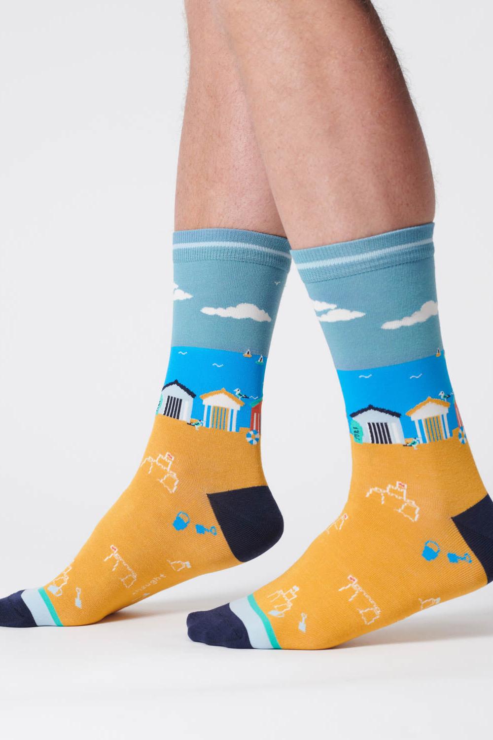 Thought Waterfront Scene Dusty Blue Organic Cotton Socks-Mens-Ohh! By Gum - Shop Sustainable