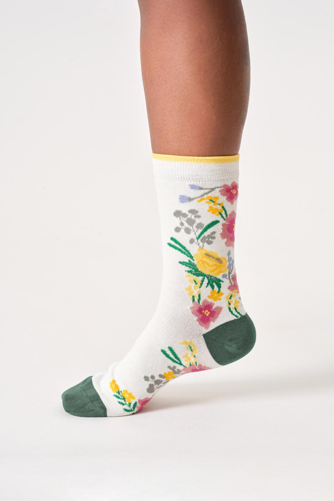 Thought Womens Climbing Floral Organic Cotton Crew Socks in Stone White