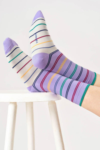 Thought Womens Colour Block Stripe Bamboo Crew Socks in Lavender Purple