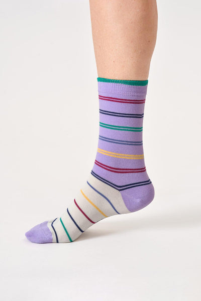 Thought Womens Colour Block Stripe Bamboo Crew Socks in Lavender Purple