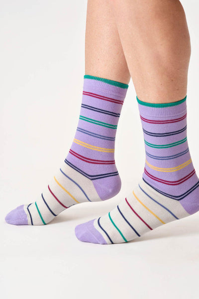 Thought Womens Colour Block Stripe Bamboo Crew Socks in Lavender Purple