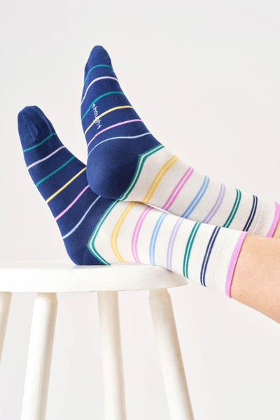 Thought Womens Colour Block Stripe Bamboo Crew Socks in Stone White