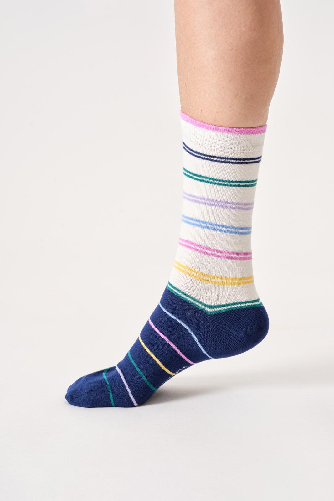 Thought Womens Colour Block Stripe Bamboo Crew Socks in Stone White