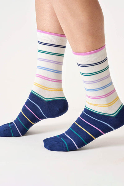 Thought Womens Colour Block Stripe Bamboo Crew Socks in Stone White