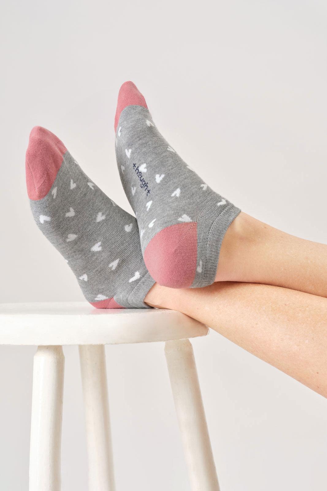 Thought Womens Ditsy Heart Bamboo Trainer Socks in Grey Marl