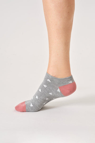Thought Womens Ditsy Heart Bamboo Trainer Socks in Grey Marl