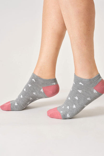 Thought Womens Ditsy Heart Bamboo Trainer Socks in Grey Marl