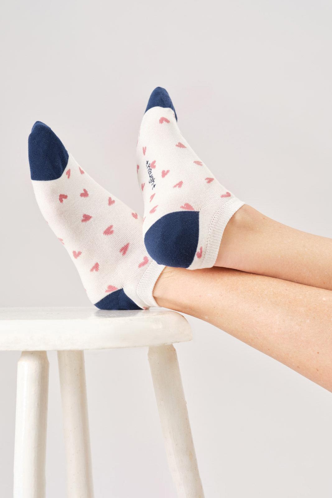 Thought Womens Ditsy Heart Bamboo Trainer Socks in Stone White