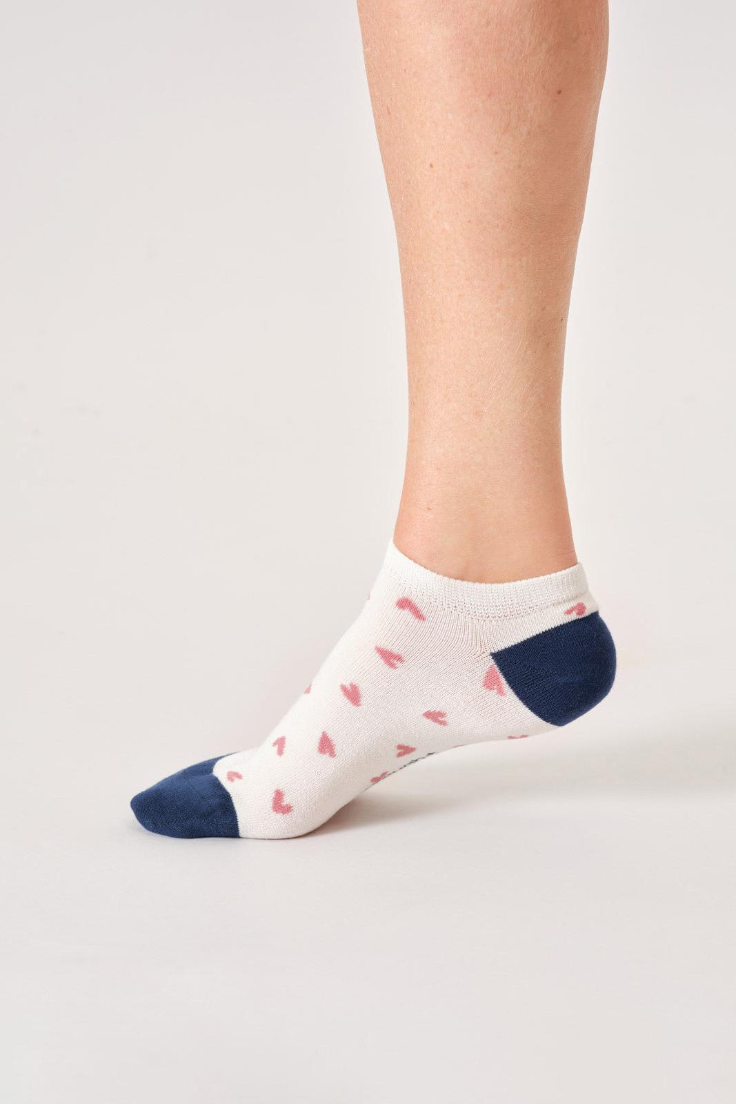 Thought Womens Ditsy Heart Bamboo Trainer Socks in Stone White