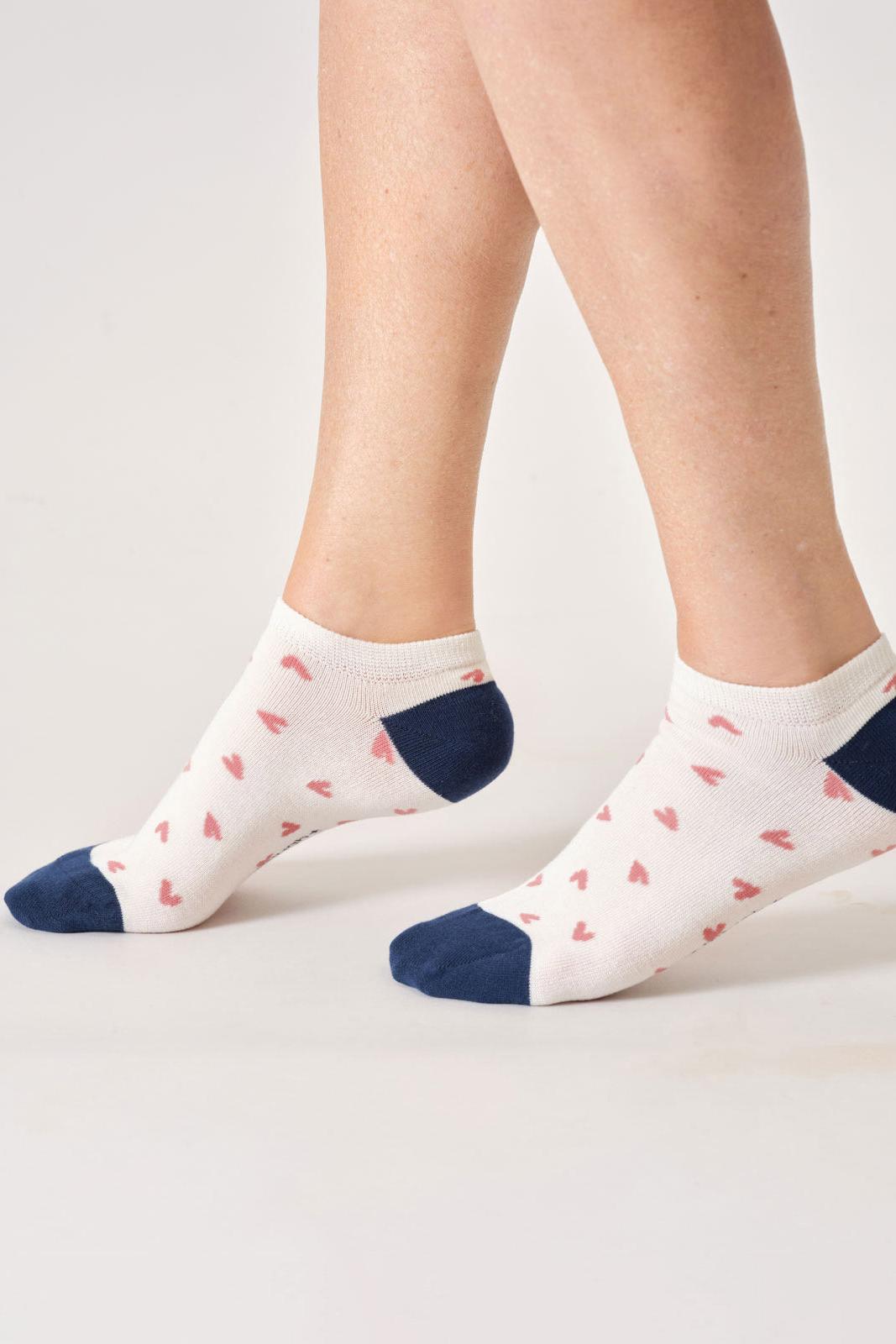 Thought Womens Ditsy Heart Bamboo Trainer Socks in Stone White