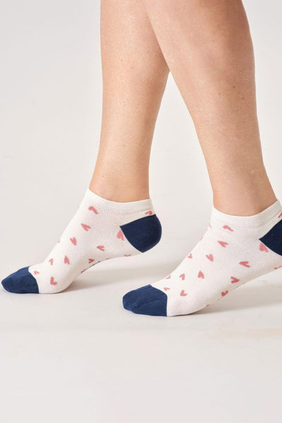 Thought Womens Ditsy Heart Bamboo Trainer Socks in Stone White