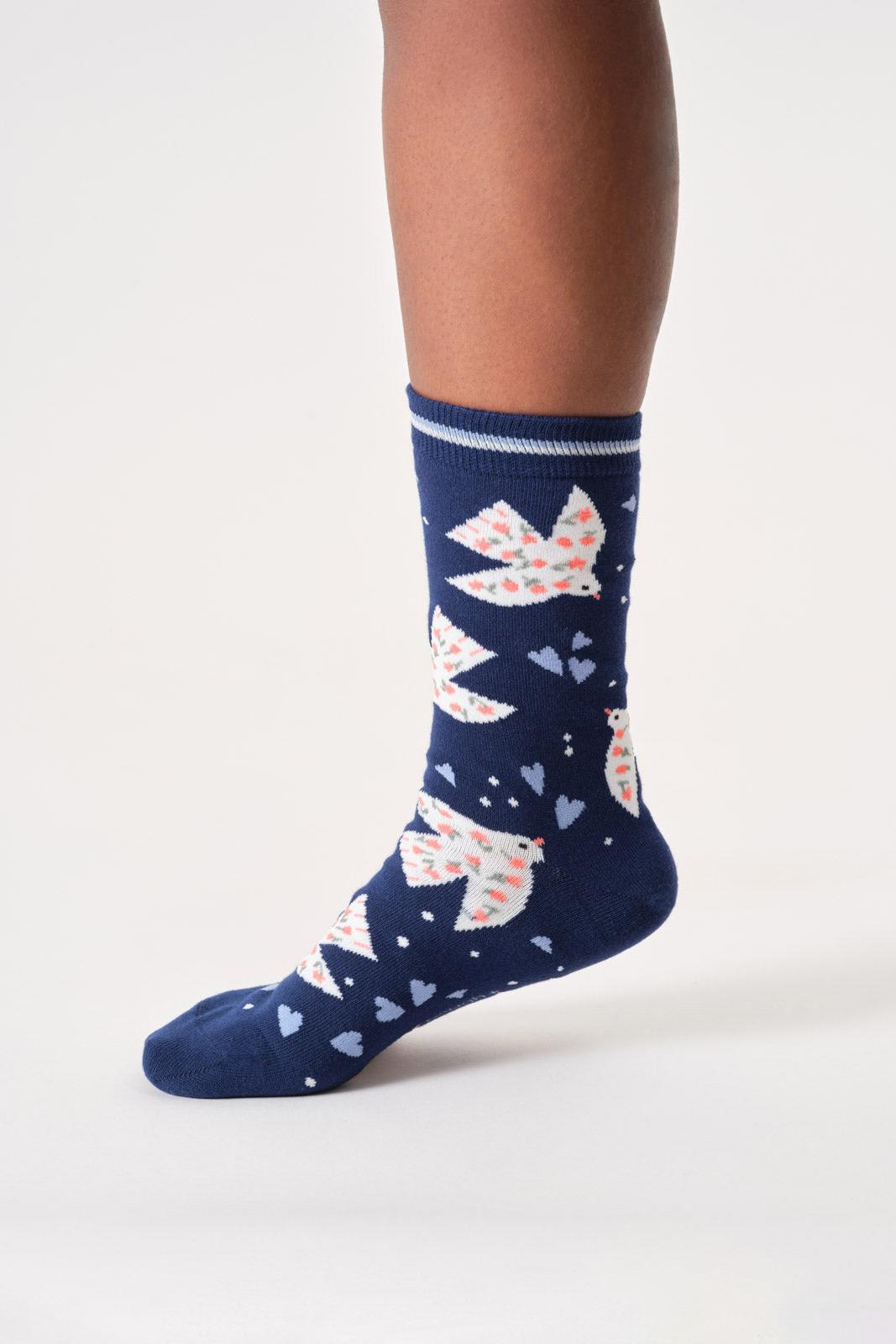 Thought Womens Floral Birds Organic Cotton Crew Socks in Midnight Blue
