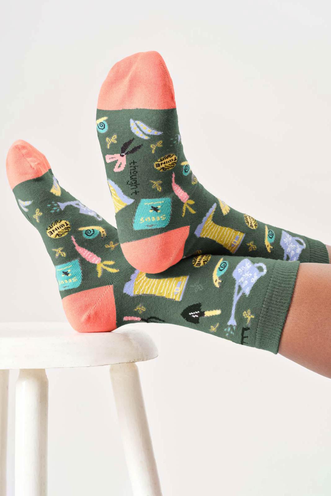 Thought Womens Gardening Organic Cotton Crew Socks in Eucalyptus Green