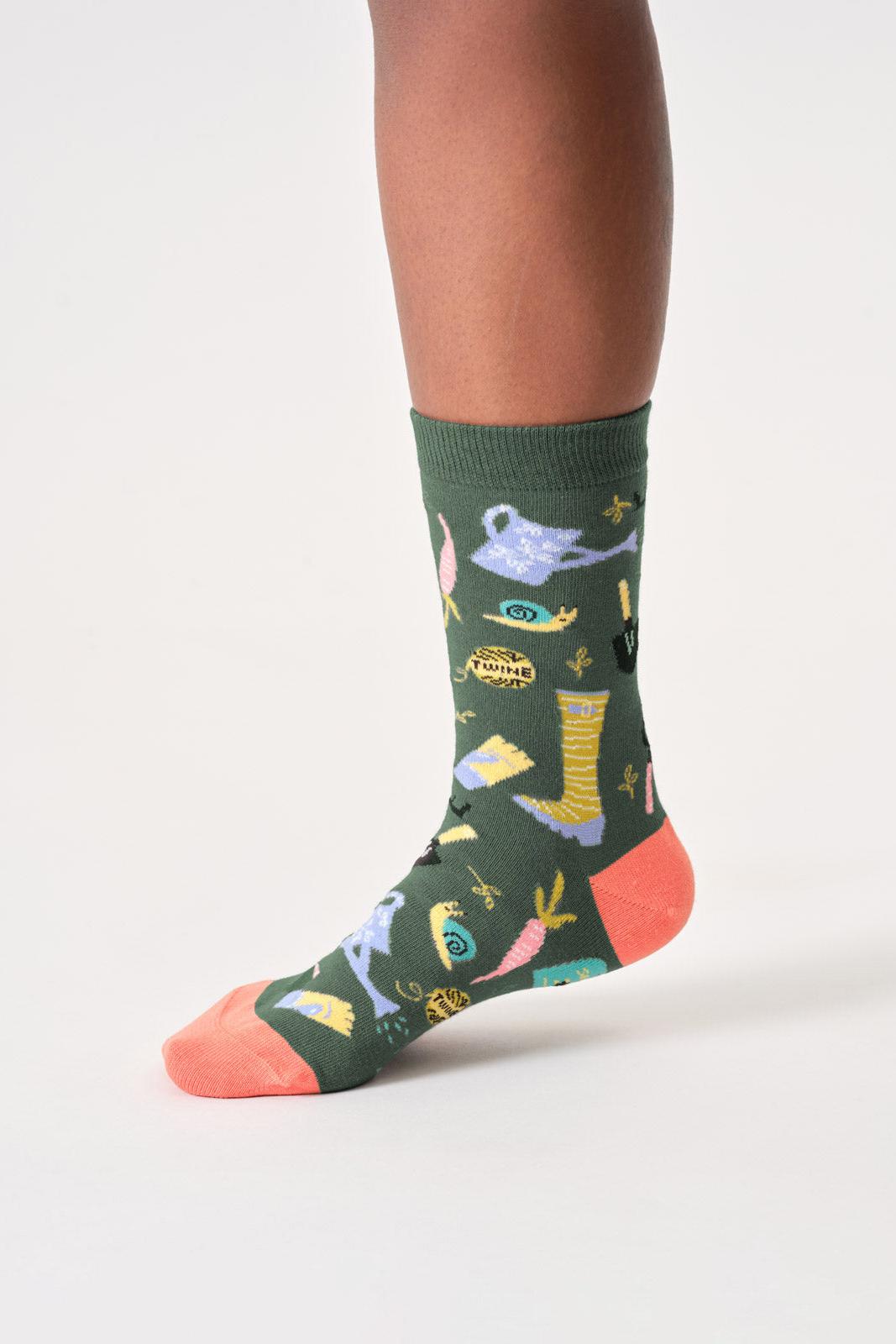 Thought Womens Gardening Organic Cotton Crew Socks in Eucalyptus Green