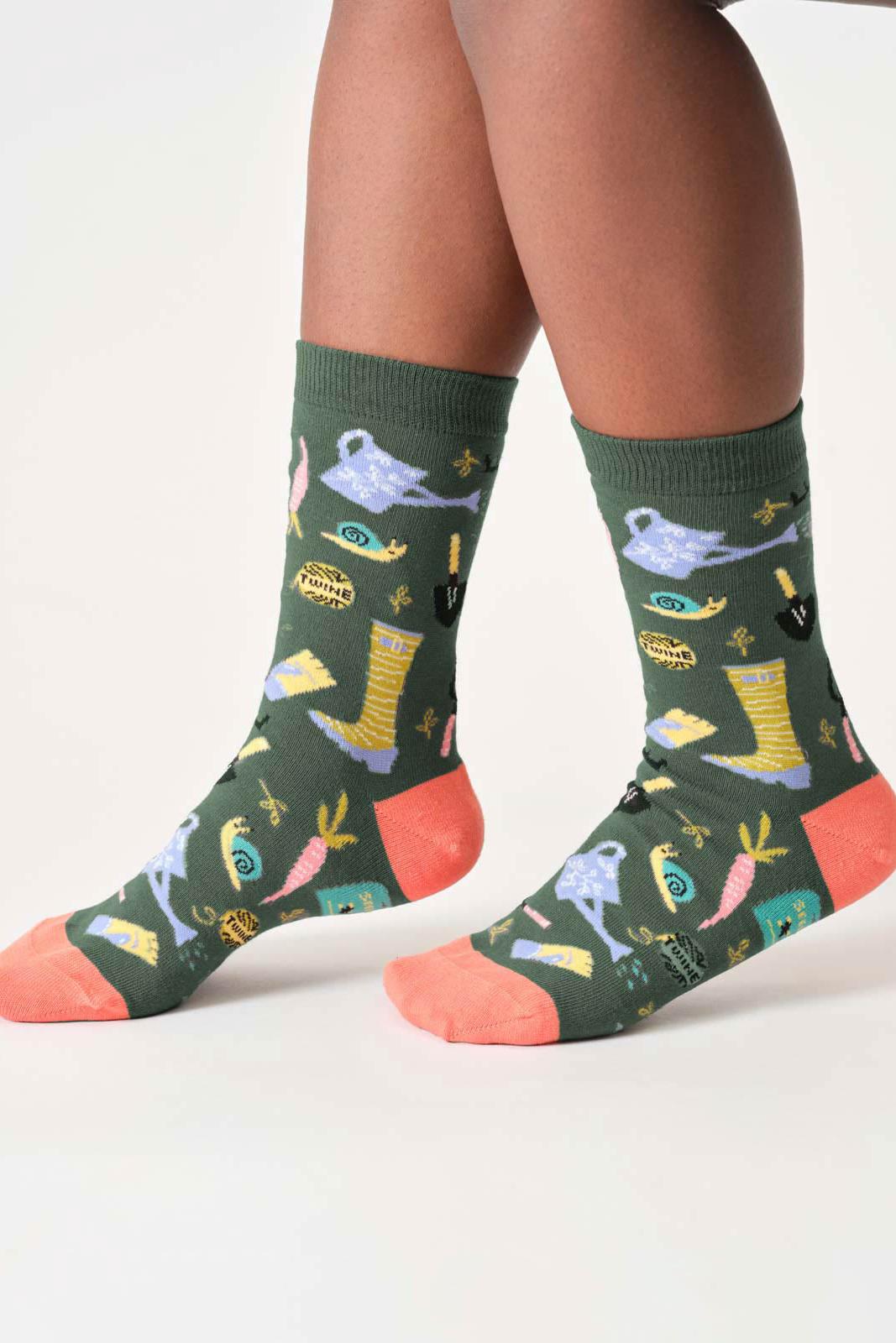 Thought Womens Gardening Organic Cotton Crew Socks in Eucalyptus Green