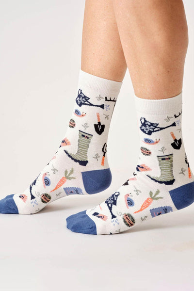 Thought Womens Gardening Organic Cotton Crew Socks in Stone White