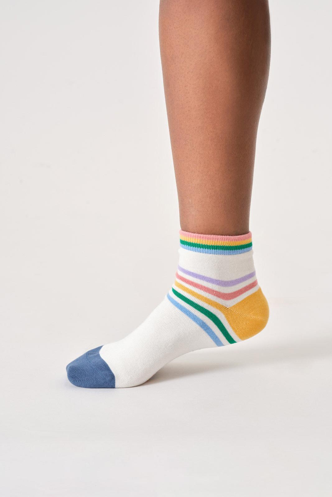Thought Womens Rainbow Stripe Organic Cotton Ankle Socks in Stone White