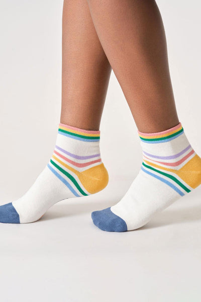 Thought Womens Rainbow Stripe Organic Cotton Ankle Socks in Stone White