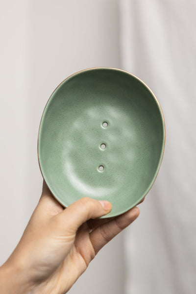 Tranquillo Classic Soap Dish in Olive with Gold Trim-Kitchenware-Ohh! By Gum - Shop Sustainable