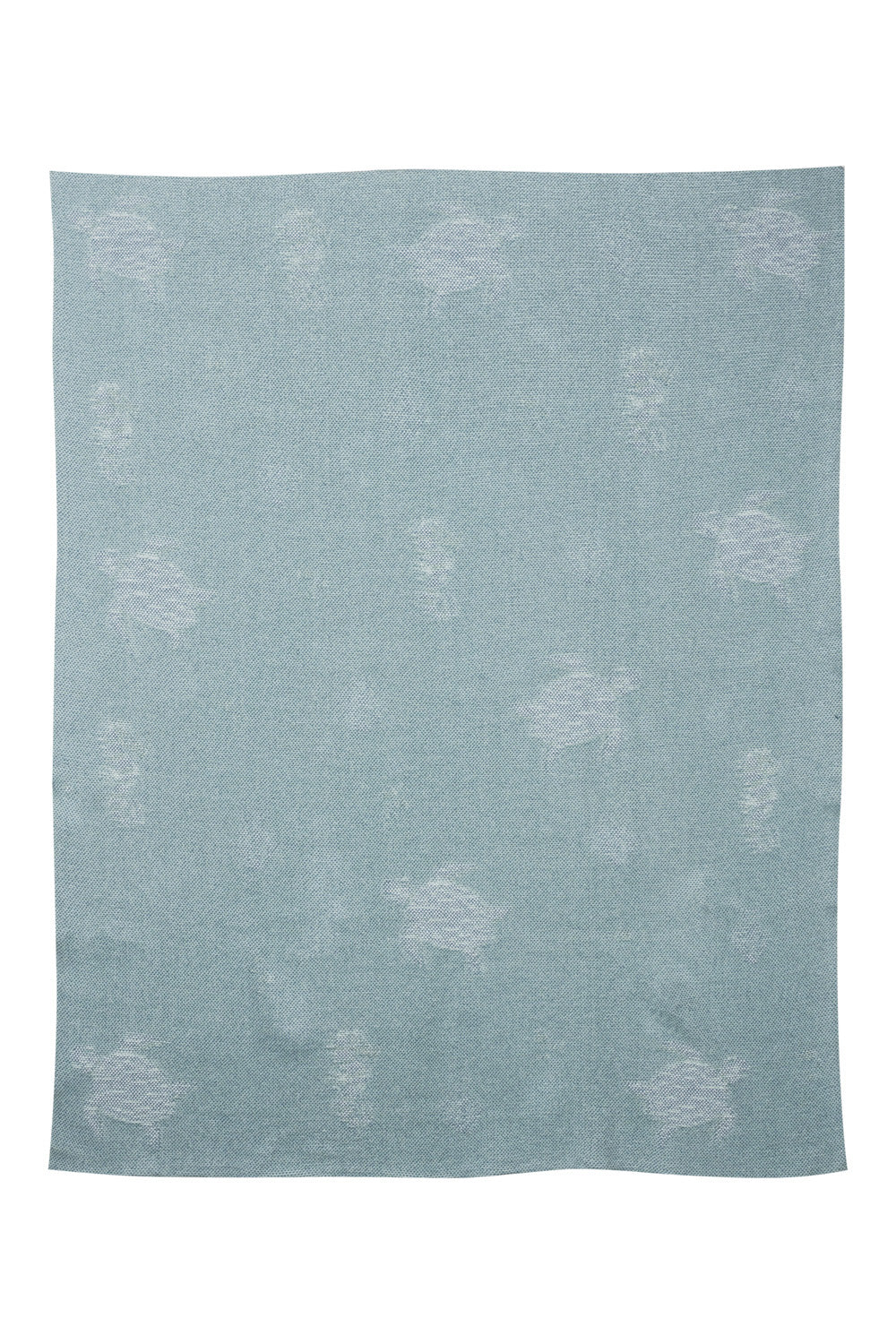 Light blue textured blanket with subtle patterns on a white background