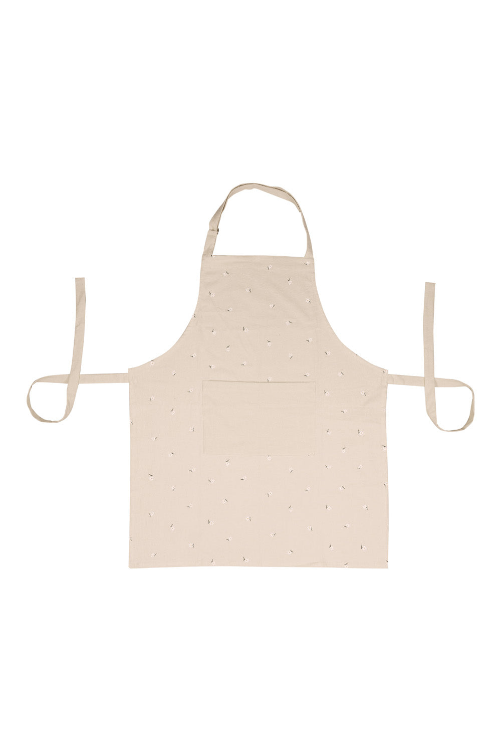 Beige organic cotton apron with a subtle pattern on a white background