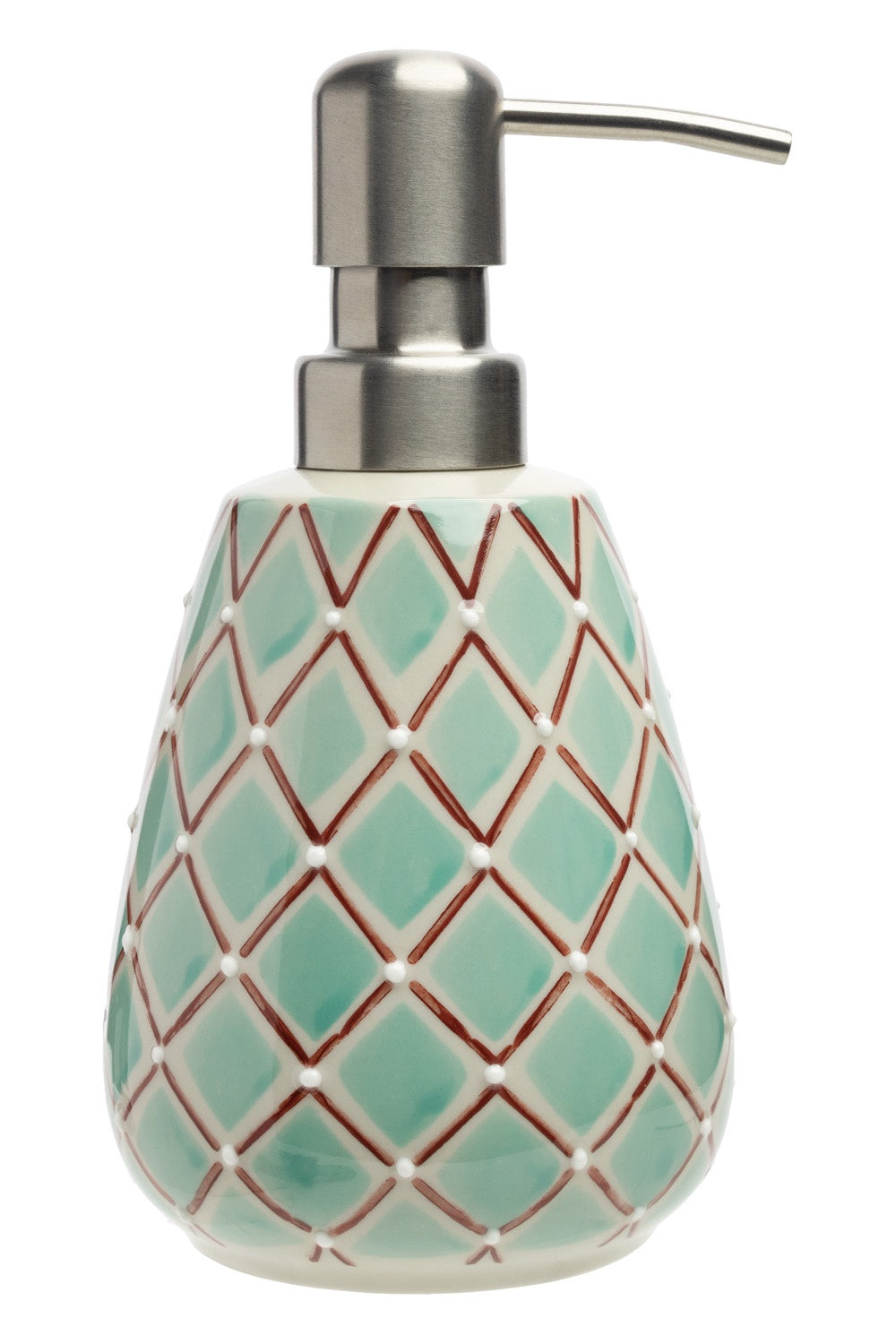 Soap dispenser with geometric pattern on a white background