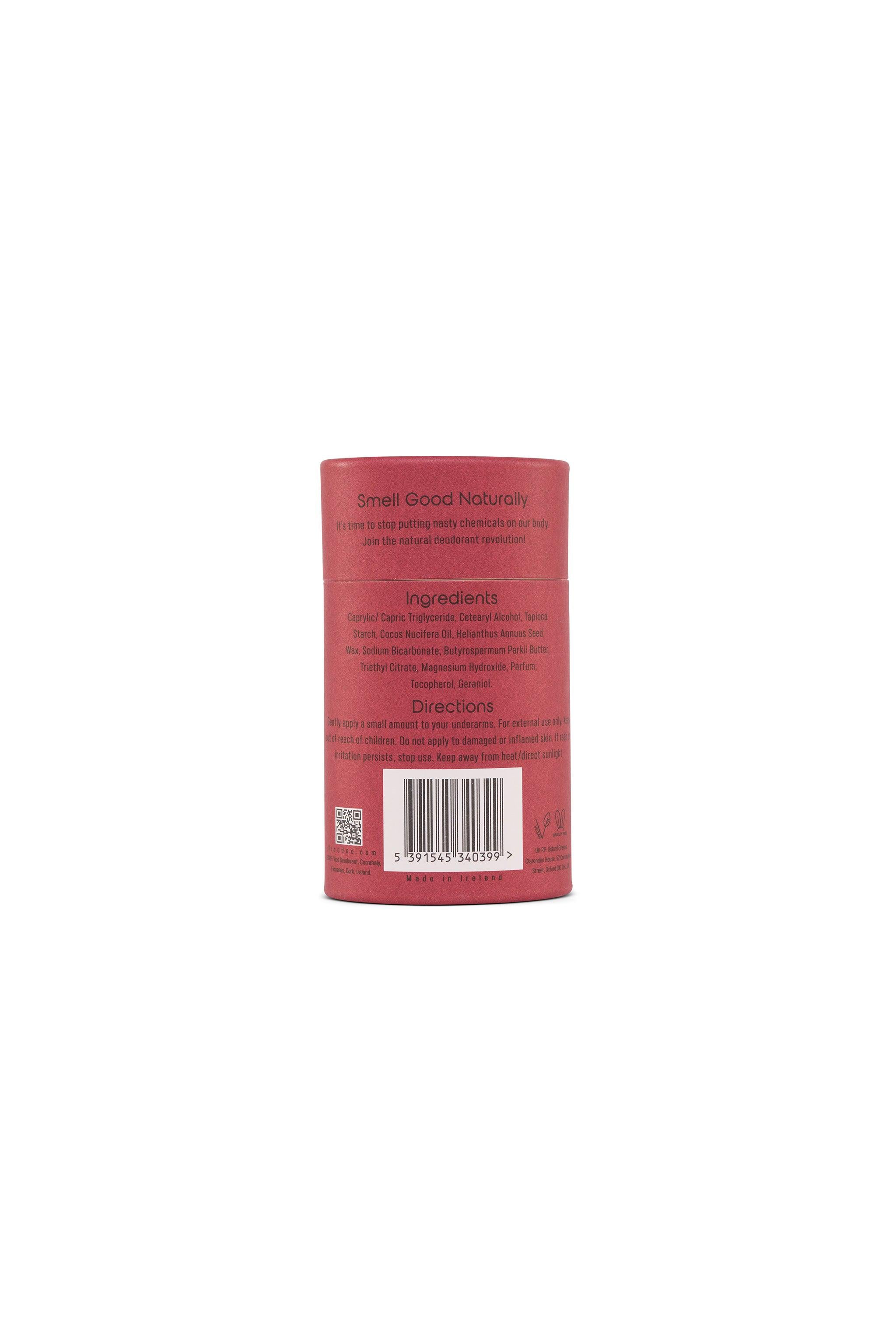 A zoomed-out view of the Vico natural deodorant tube, maintaining a minimalist aesthetic against a neutral beige background.