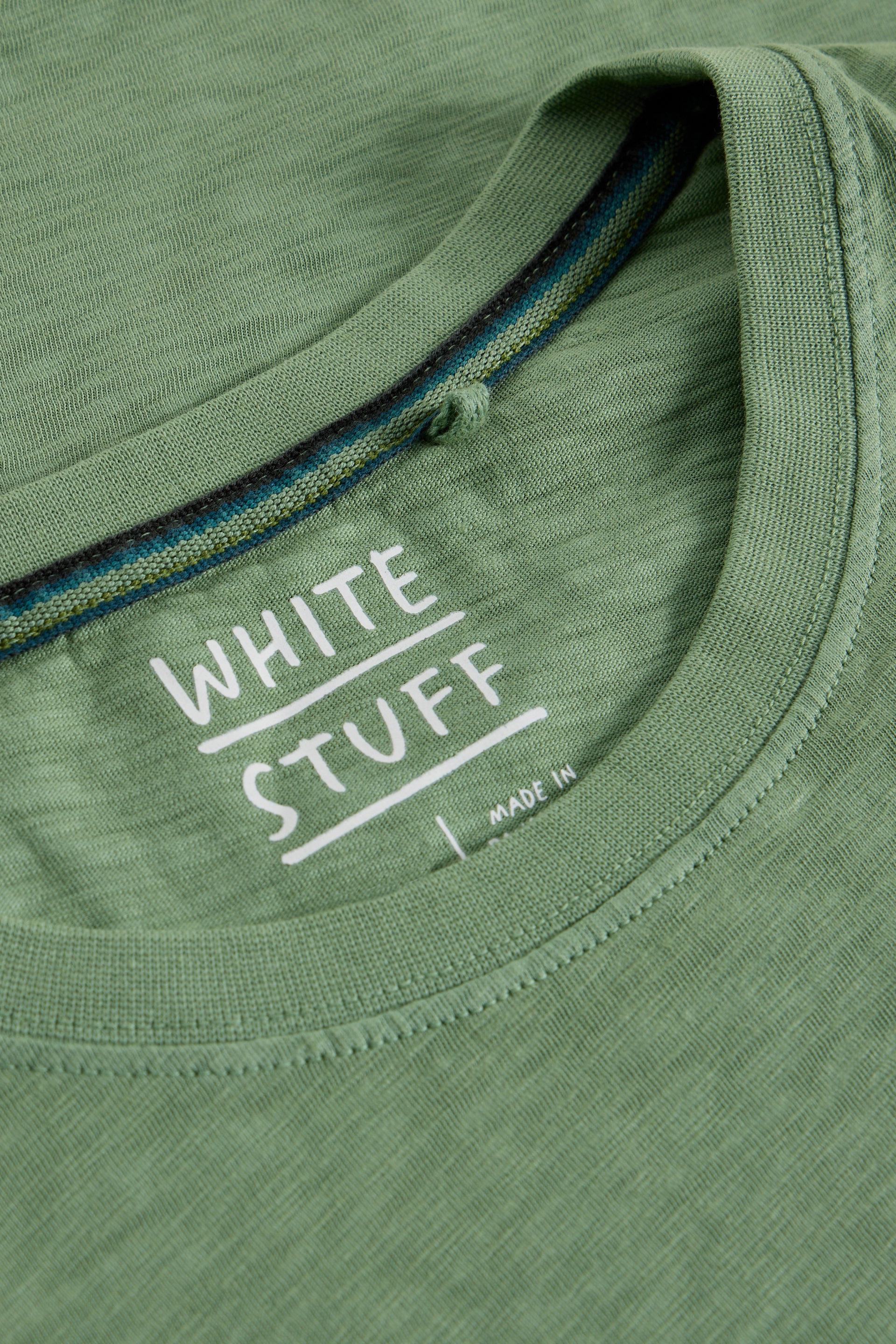 Close up of White Stuff Logo and crew neck