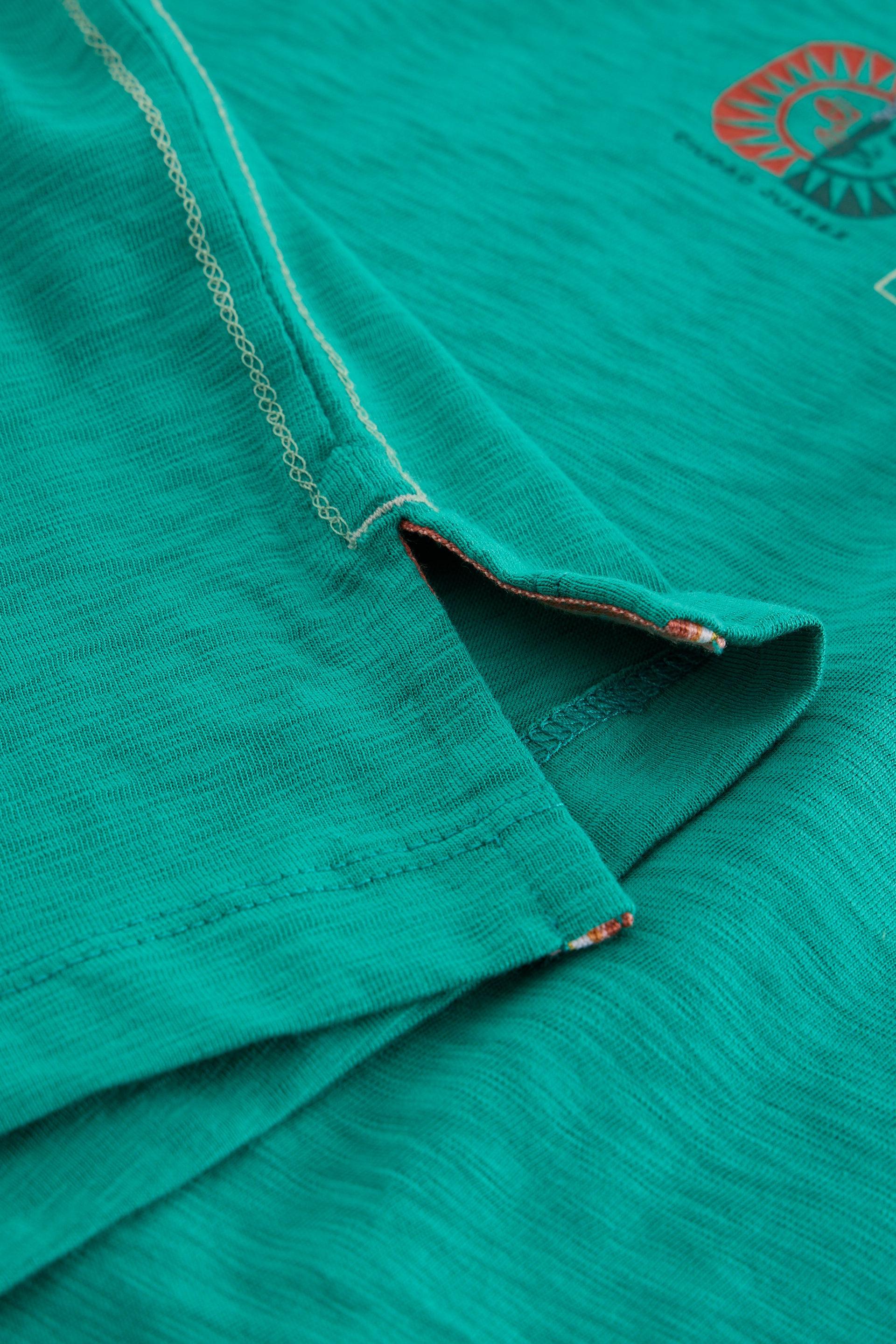 Close up of split detail on hem and coloured stitching.