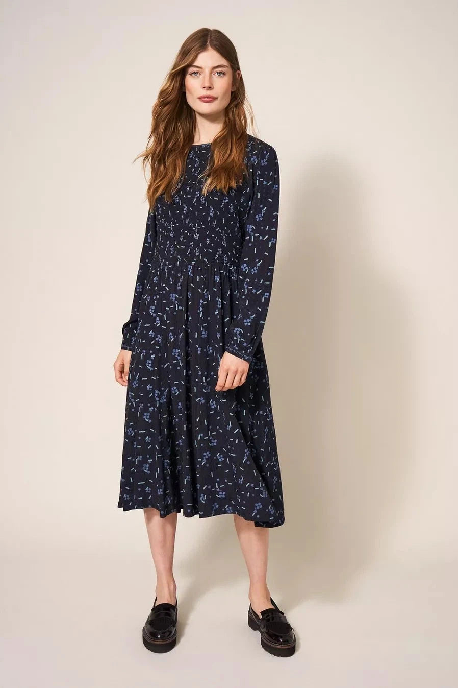 White Stuff Aneth Eco Vero Shirred Dress In Black Print-Womens-Ohh! By Gum - Shop Sustainable