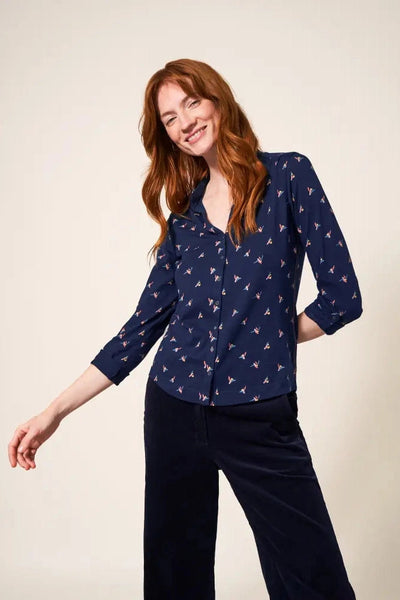 White Stuff Annie Cotton Jersey Shirt - Navy Print-Womens-Ohh! By Gum - Shop Sustainable
