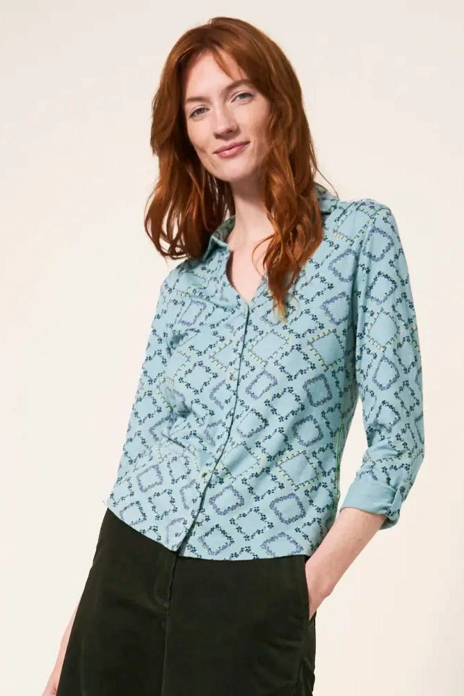 White Stuff Annie Cotton Jersey Shirt - Teal Print-Womens-Ohh! By Gum - Shop Sustainable