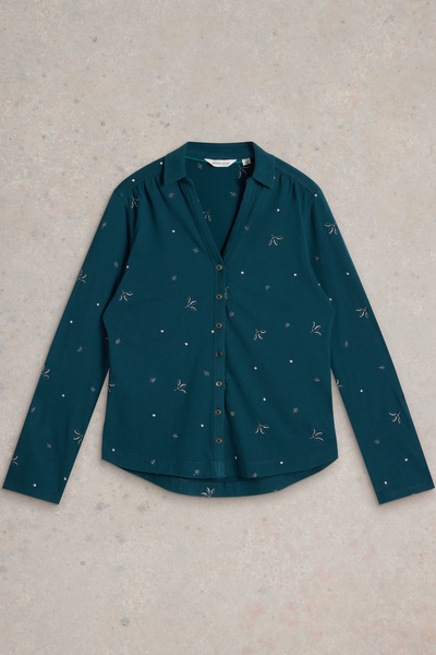 White Stuff Annie Embroidered Shirt in Teal Mlt-Womens-Ohh! By Gum - Shop Sustainable