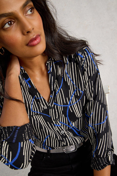White Stuff Annie Jersey Black Print Shirt AW25