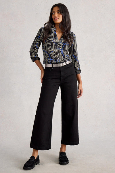 White Stuff Annie Jersey Black Print Shirt AW25
