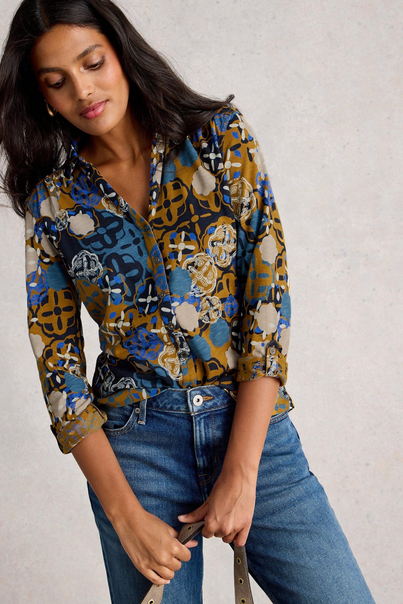 White Stuff Annie Jersey Shirt in Chart Mlt AW25