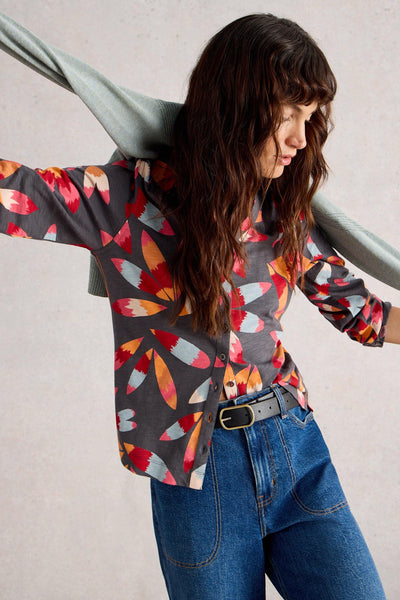 White Stuff Annie Jersey Shirt in Grey Print