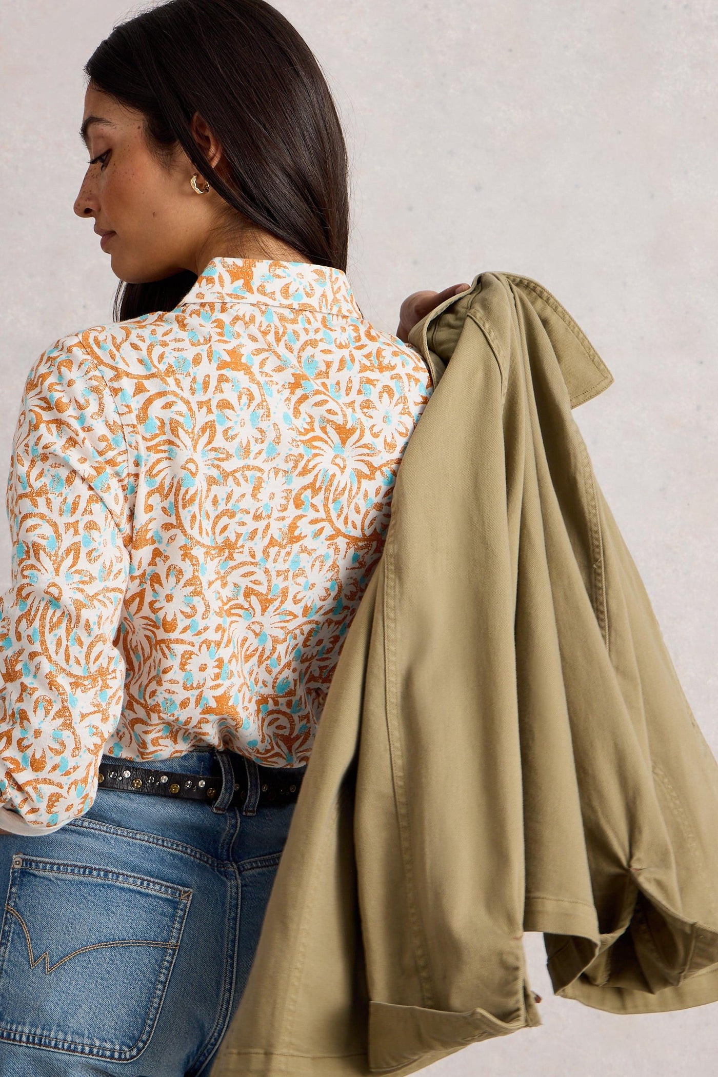 White Stuff Annie Jersey Shirt in Ivory Print