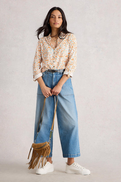 White Stuff Annie Jersey Shirt in Ivory Print
