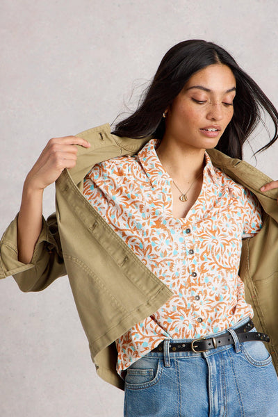 White Stuff Annie Jersey Shirt in Ivory Print