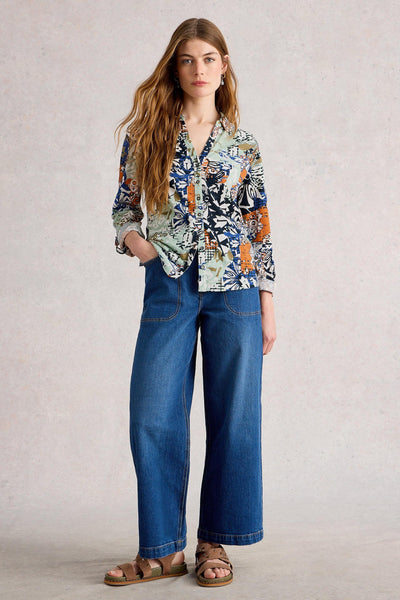 White Stuff Annie Jersey Shirt in Orange Multi