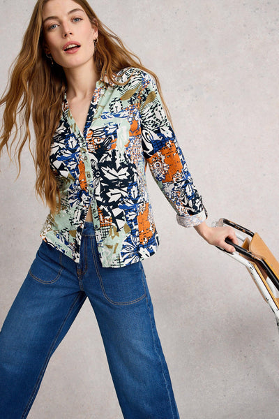 White Stuff Annie Jersey Shirt in Orange Multi