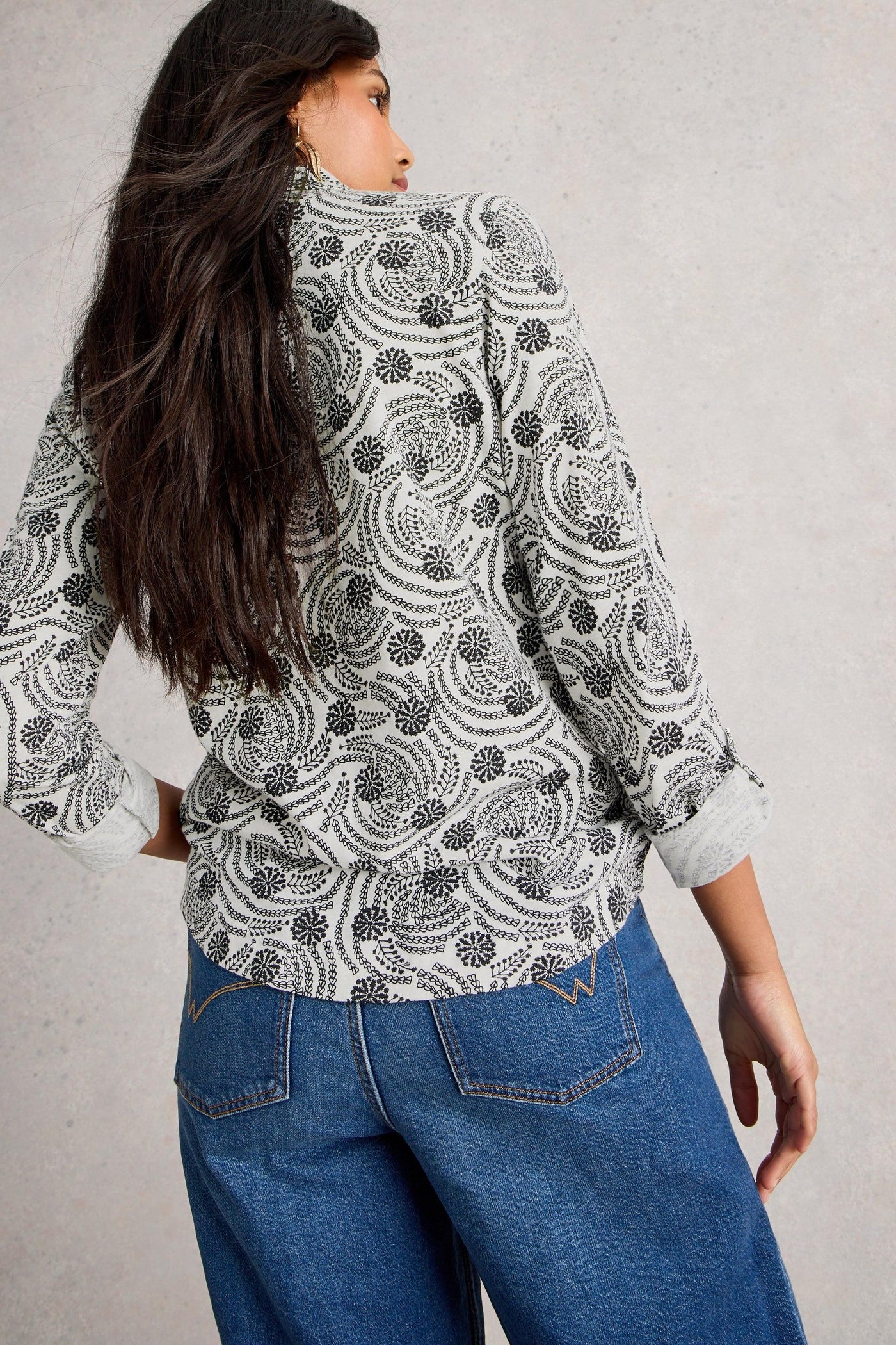 White Stuff Annie Jersey Shirt in White Print AW25