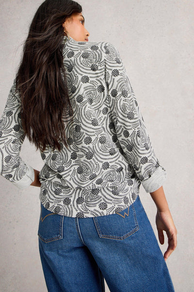 White Stuff Annie Jersey Shirt in White Print AW25