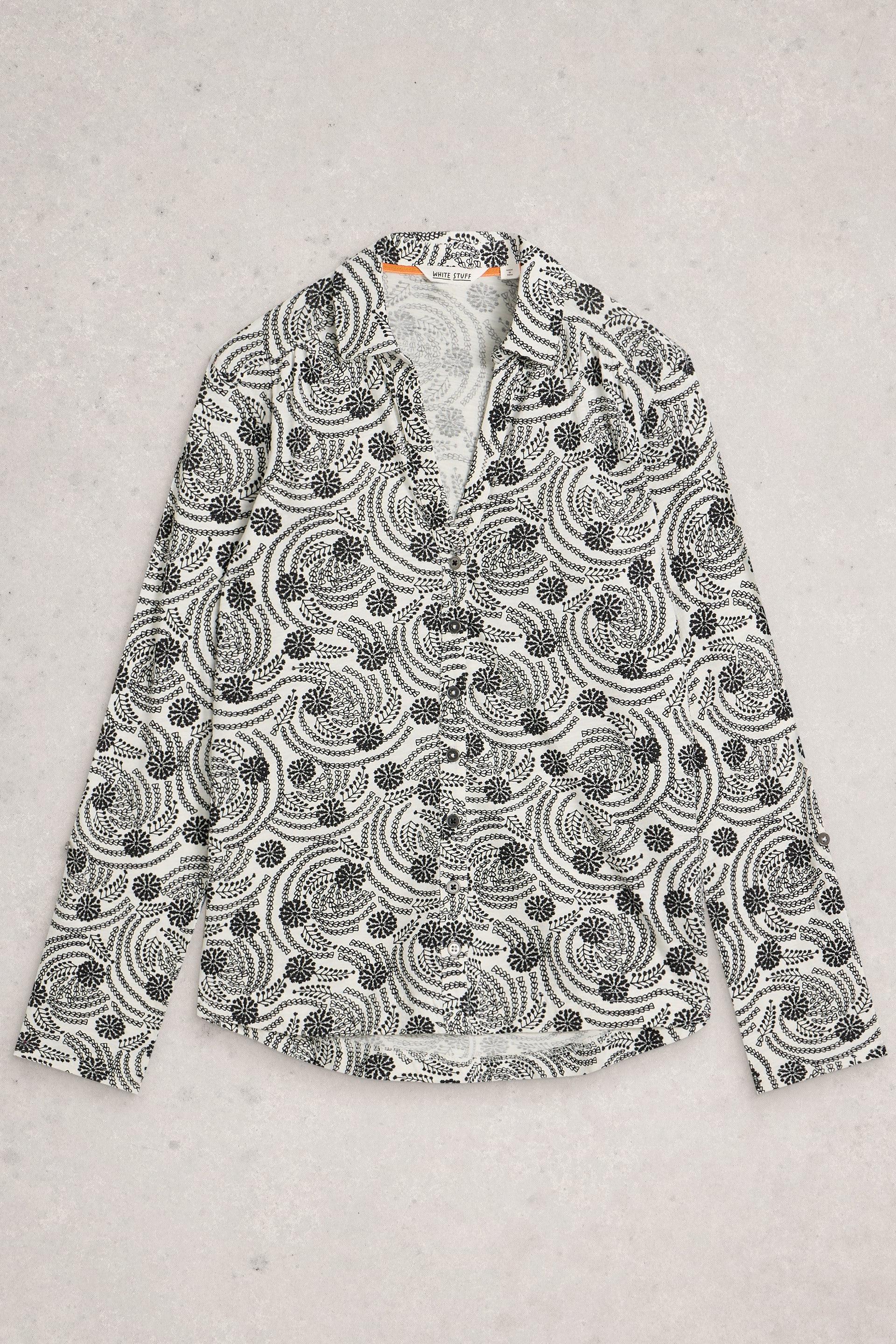 White Stuff Annie Jersey Shirt in White Print AW25