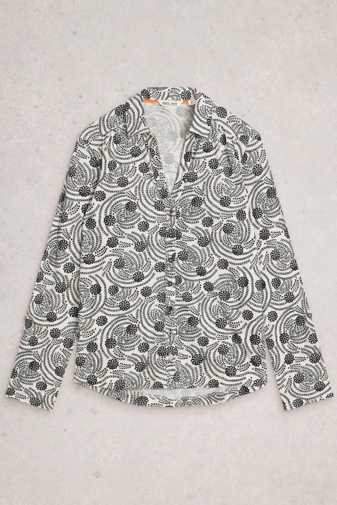 White Stuff Annie Jersey Shirt in White Print AW25
