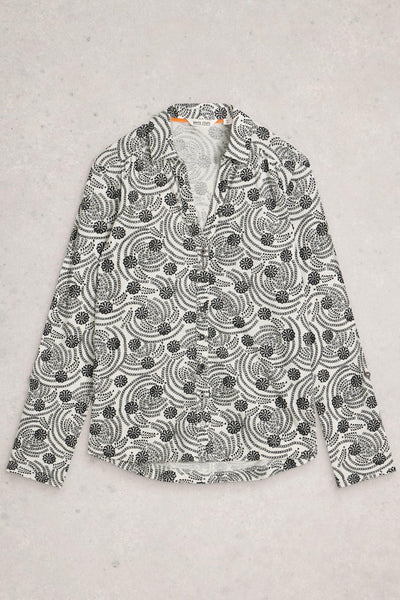 White Stuff Annie Jersey Shirt in White Print AW25