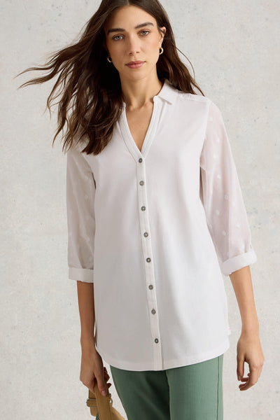 White Stuff Annie Longline Shirt in Pale Ivory