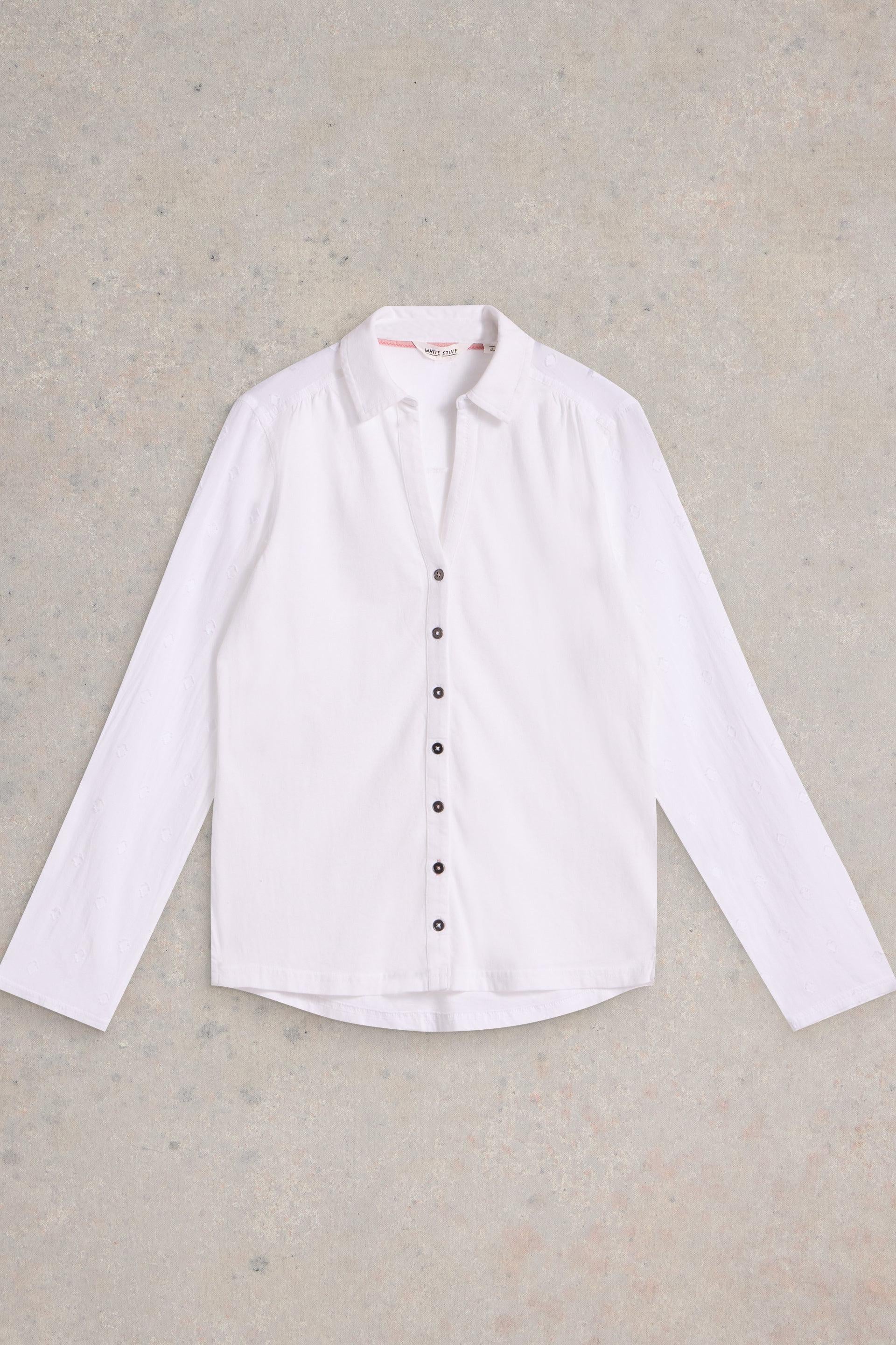 White Stuff Annie Mix Jersey Shirt on grey background