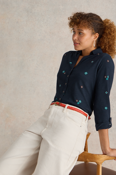 White Stuff Annie Navy Mlt Embroidered Shirt-Womens-Ohh! By Gum - Shop Sustainable